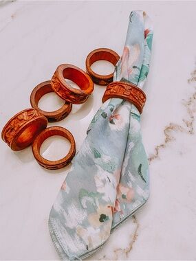 Vintage wood carved napkin rings set of 6